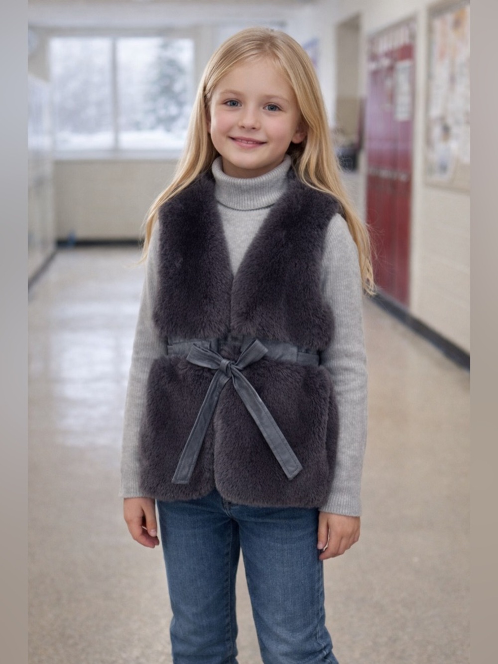 Like New - Nu Wang Shop - GIRLS Faux Fur / Fuzzy Soft Grey vest. Girls 9